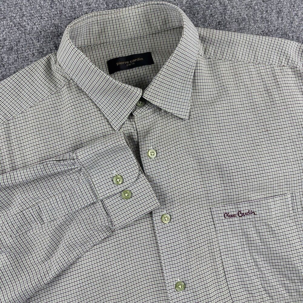 Pierre Cardin Shirt Mens 110 Green Houndstooth Check Long Sleeve XL